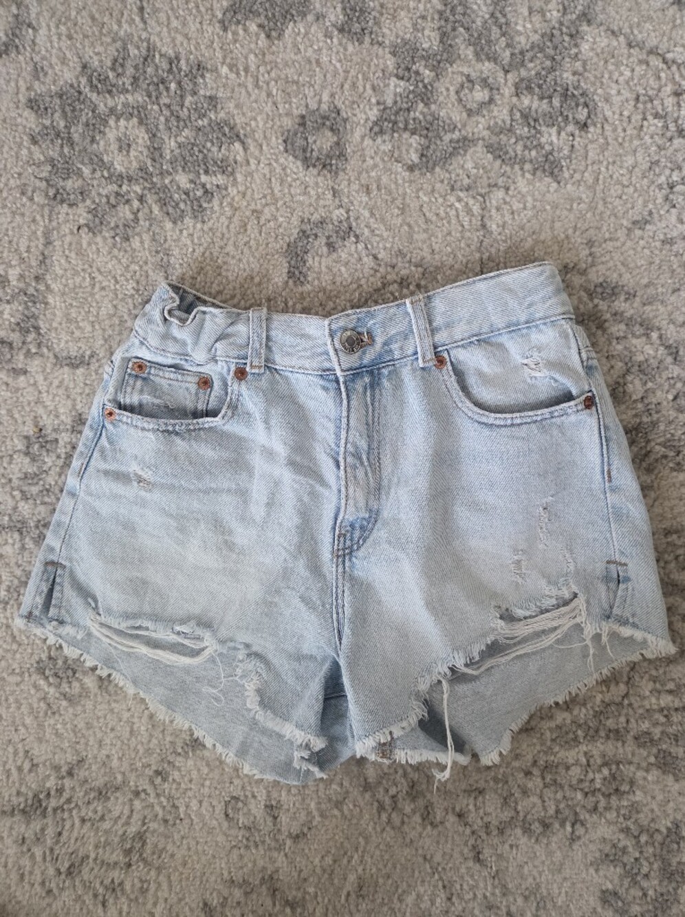 Zara Girls Light Blue Distressed Denim Shorts